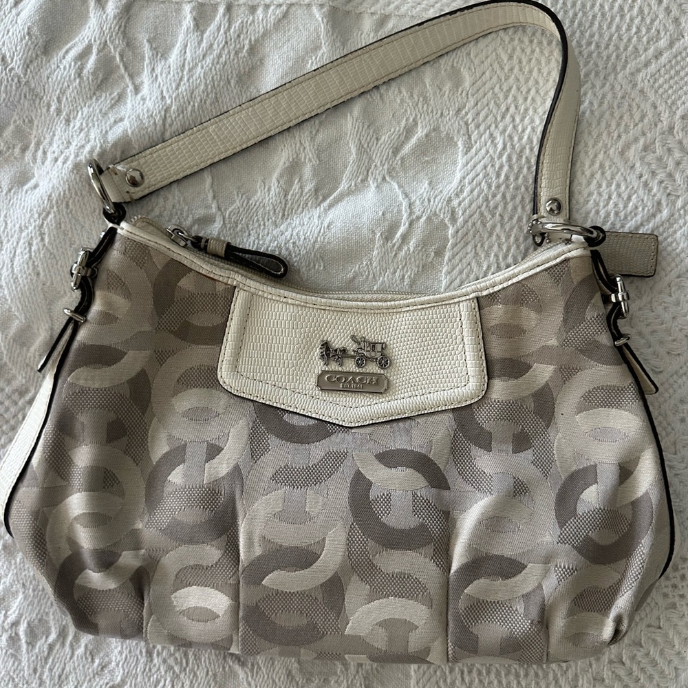 Coach Tan and Cream Signature Shoulder Bag